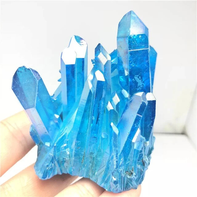 Titanium Aura Blue Crystal Rainbow Healing Cluster Geode Mineral Specimen