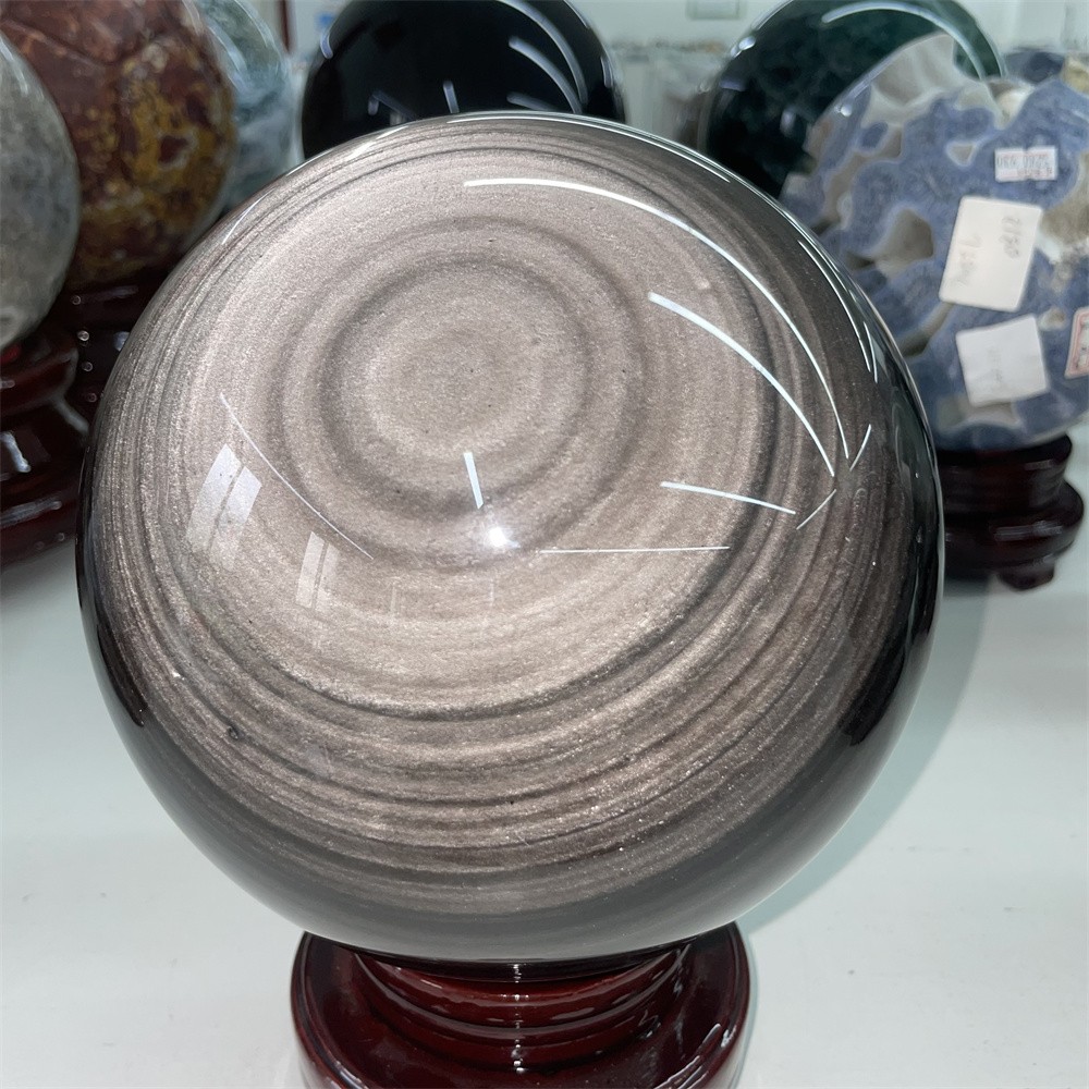 14LB 6.3″ Natural A++ Silver Obsidian Sphere Ball Crystal Quartz Energy Decor