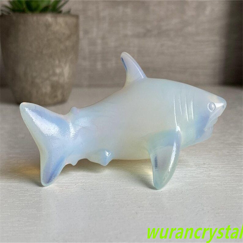 3.2″ Opalite Carved Shark，Crystal Shark Carved，Crystal Healing Shark Decor Reiki