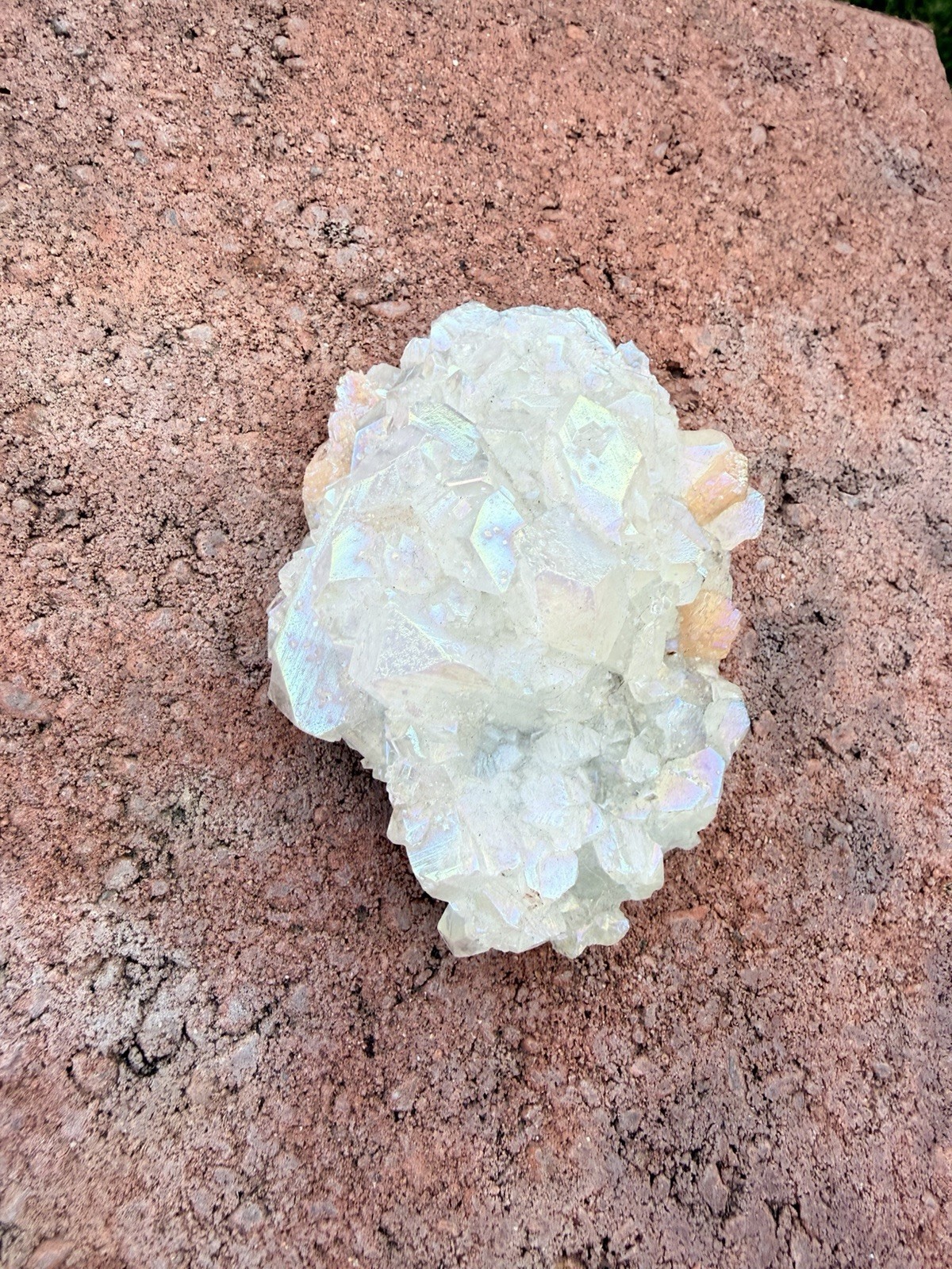 Angel Aura Quartz crystal cluster with rainbow hues metaphysical and spiritual