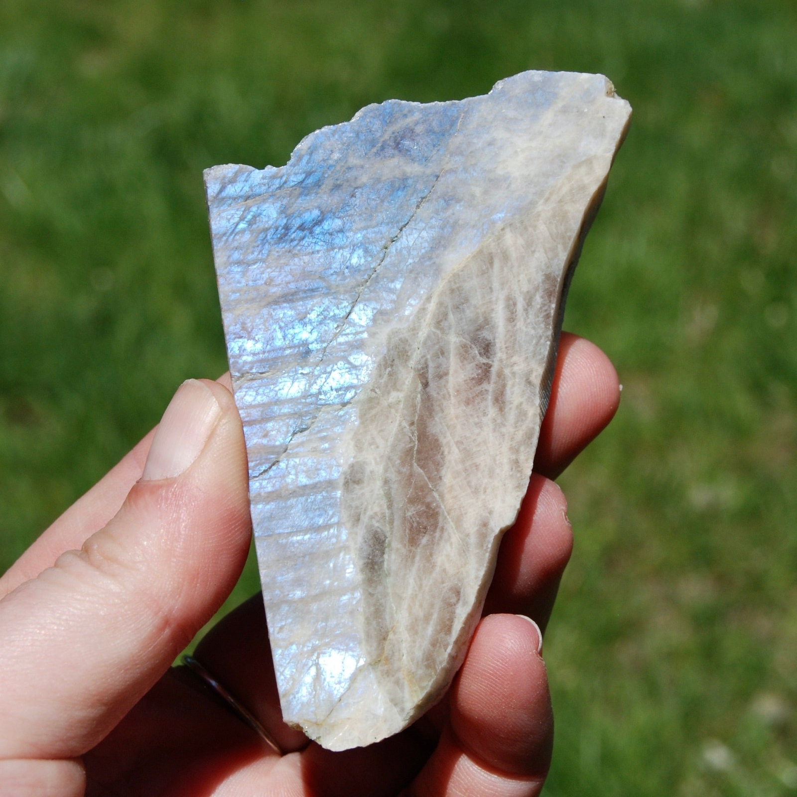 3.5in 122g Flashy Rainbow Moonstone Sunstone Crystal Slab, Thick Rainbow Moonsto