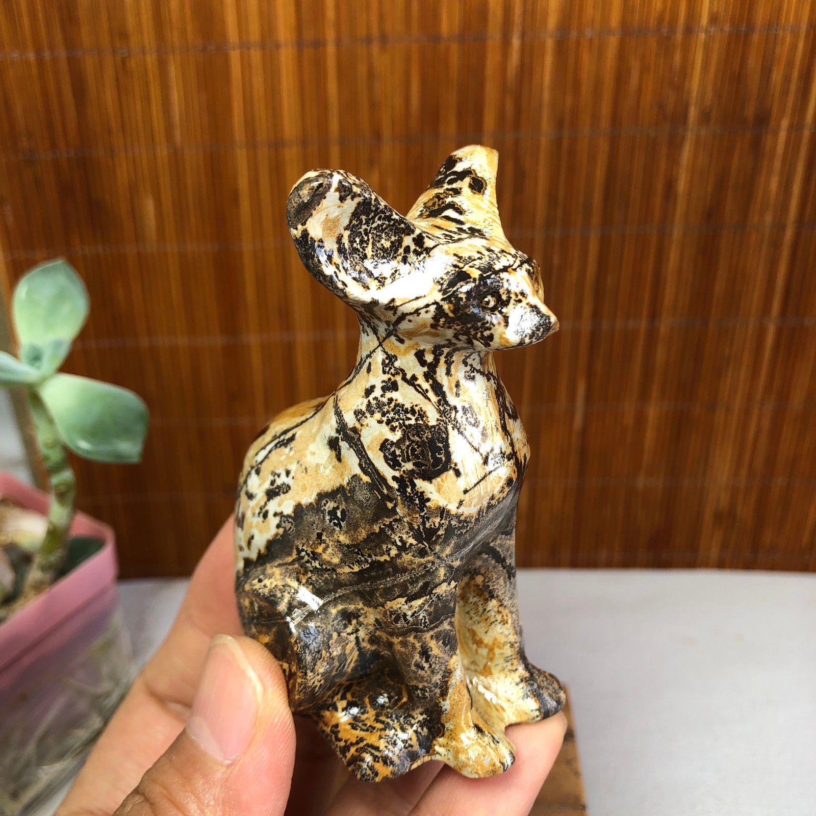 Rare Natural Traditional Chinese Painting Hand Carving Animal Model 136g g8395