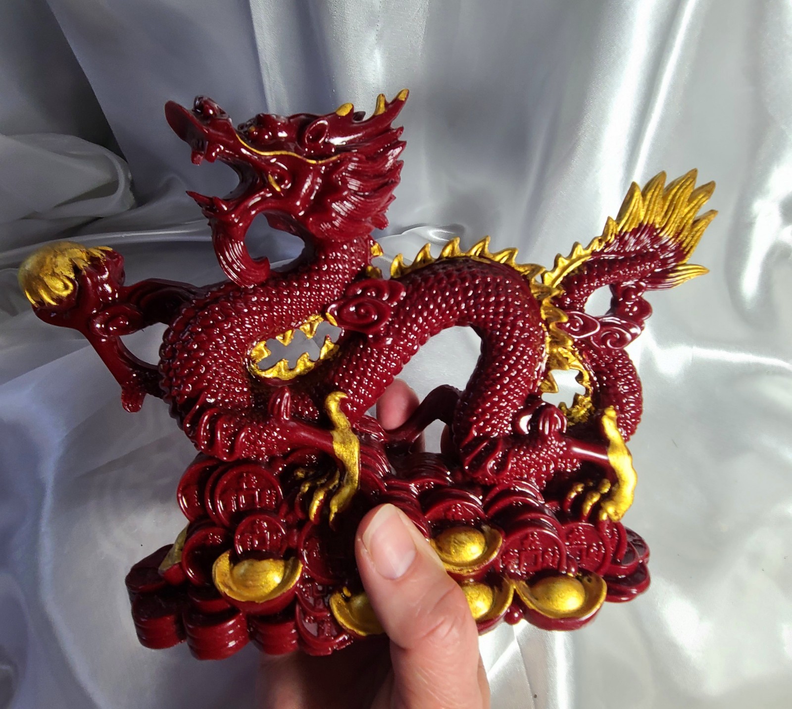 XL 9″ 2.4 lbs Genuine Cinnabar Stone Full Body Chinese Dragon Crystal Carving