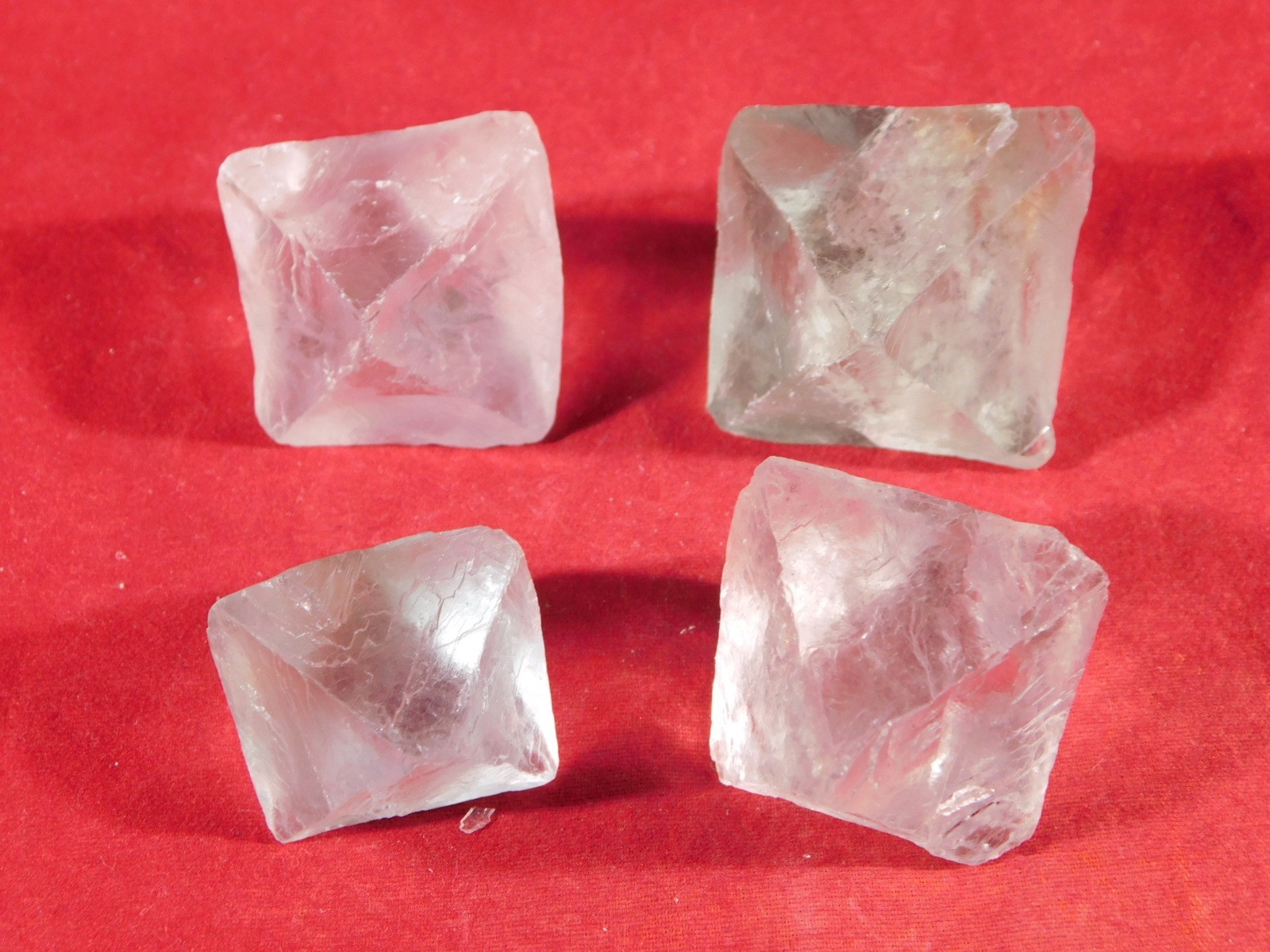 Lot of FOUR! AAA Fluorescent Semi Translucent FLUORITE Octahedron Crystals 188gr