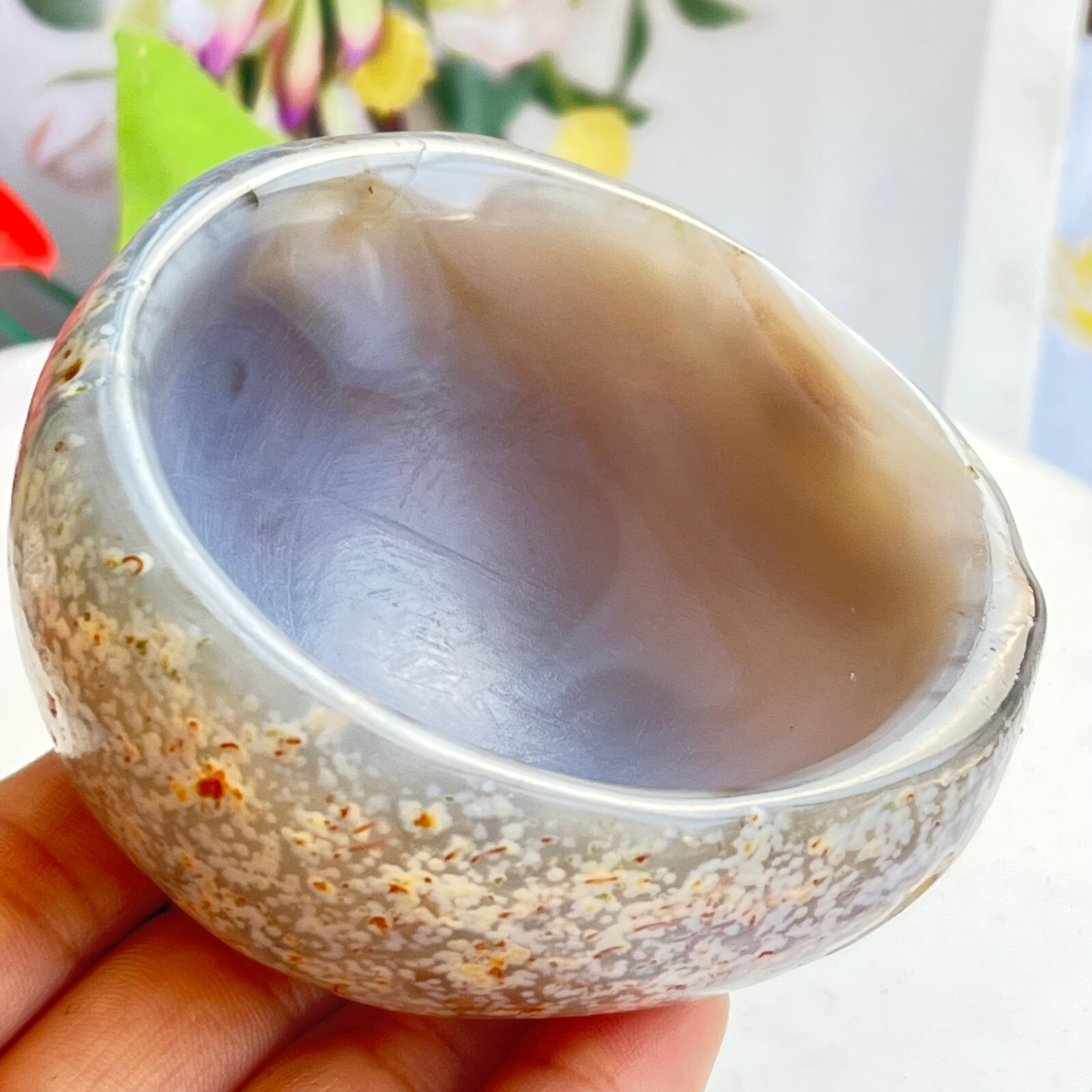 261 TOP Rare Natural Agate ashtray Polished Coin Dish Madagascar MD7