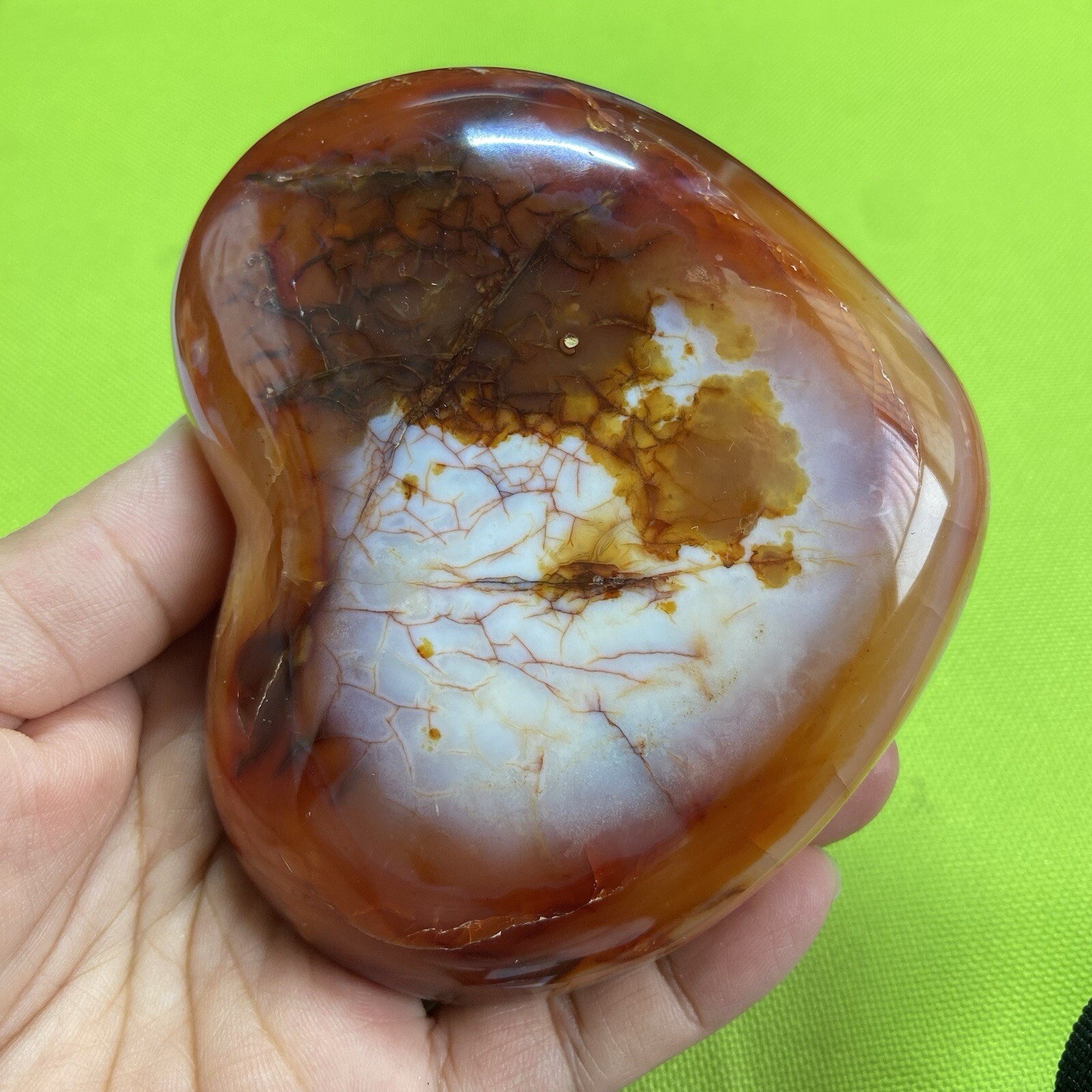 102mm528g Beautiful Patterns Red Agate Heart Carnelian Reiki Display Mad Y092