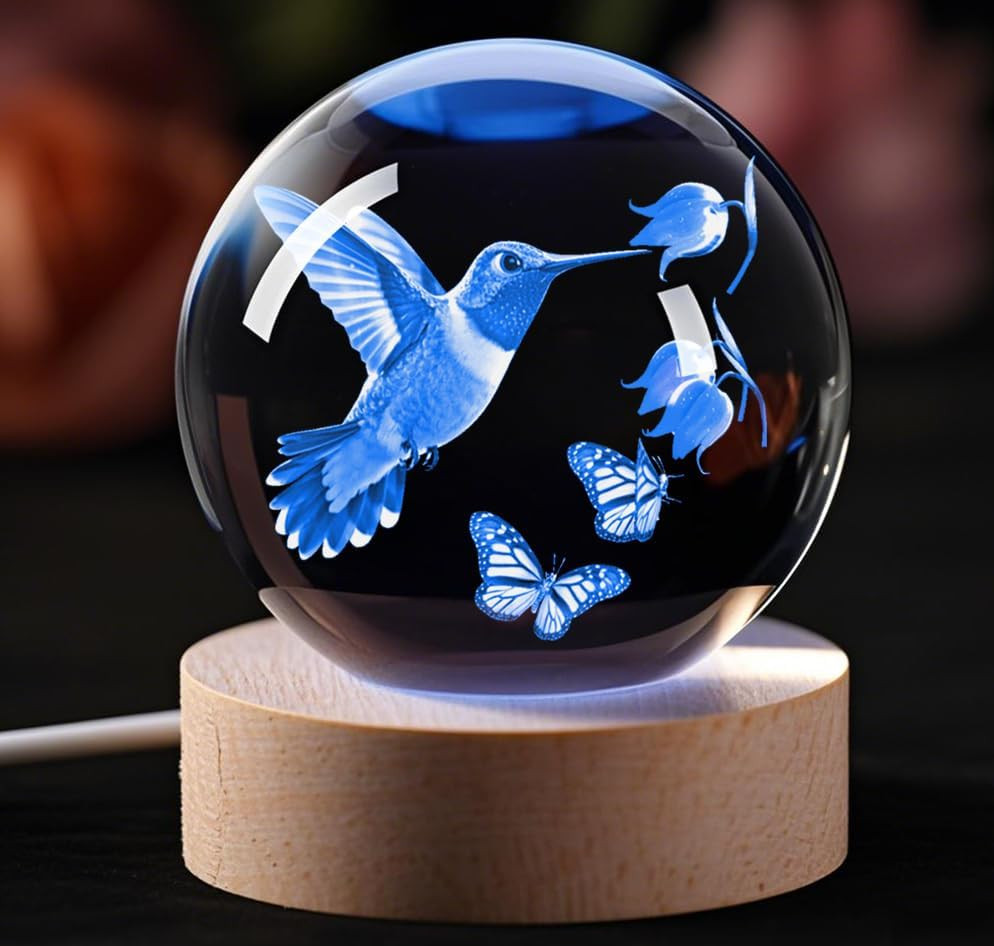 3D Hummingbird Crystal Ball Gifts for Women Men Laser Engraved Glass Sphere Anim