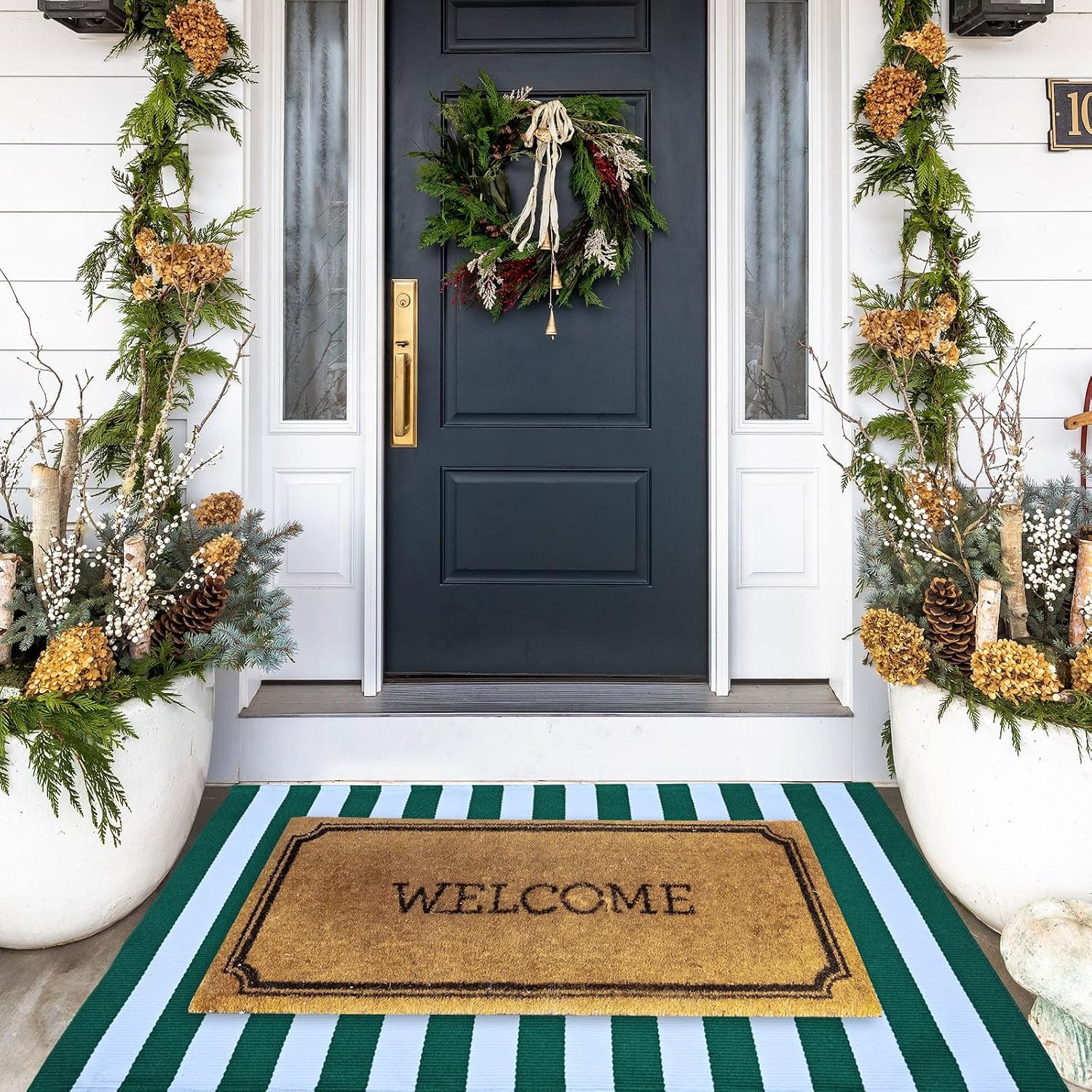 Green & White Striped Rug, 2’4″ X 3’7″ Indoor/Outdoor Area Rug for Front Porch,