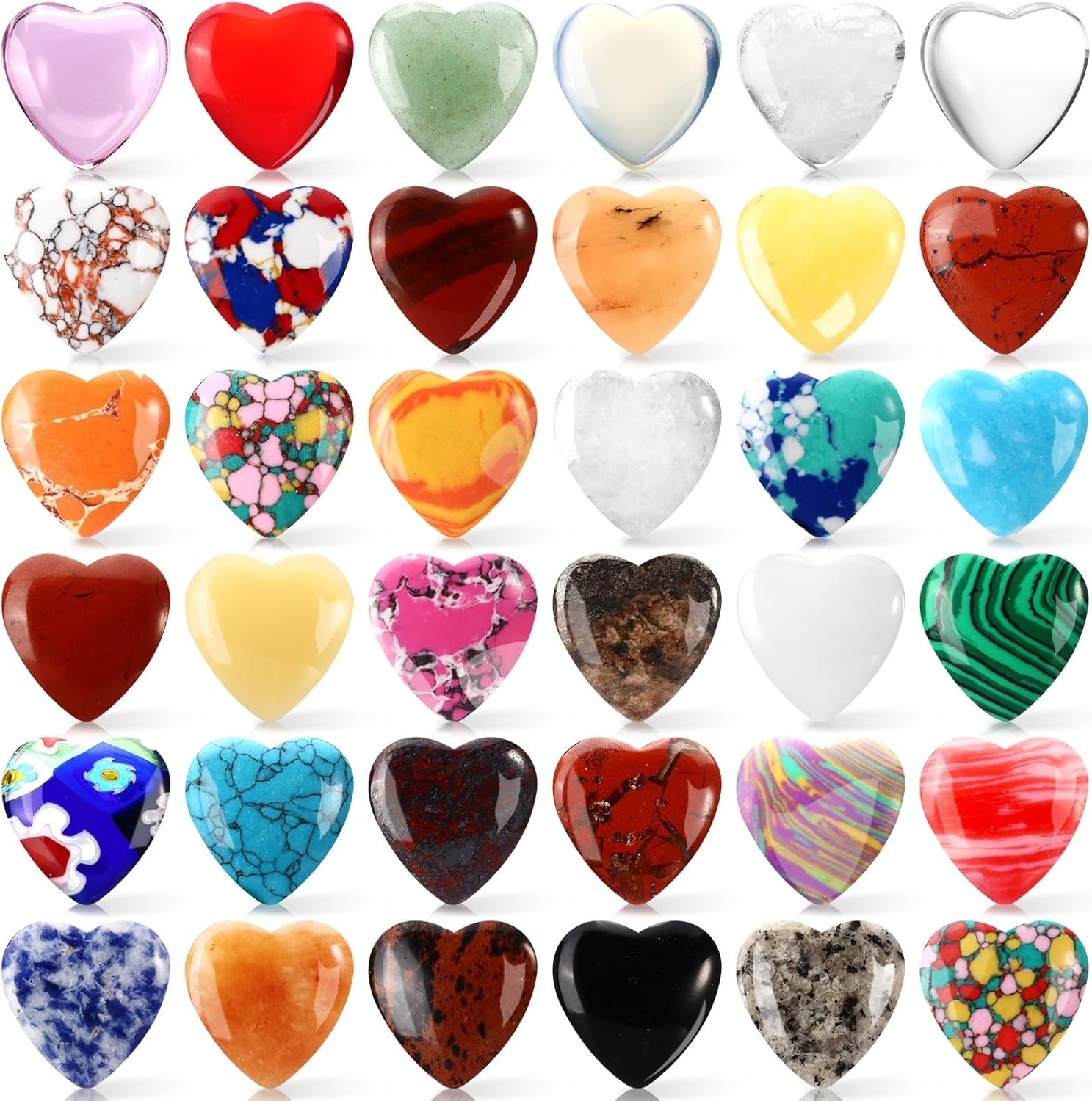 100PCS Worry Stones Heart Shape Healing Crystals, Anxiety Crystal Bulk 0.8 In…