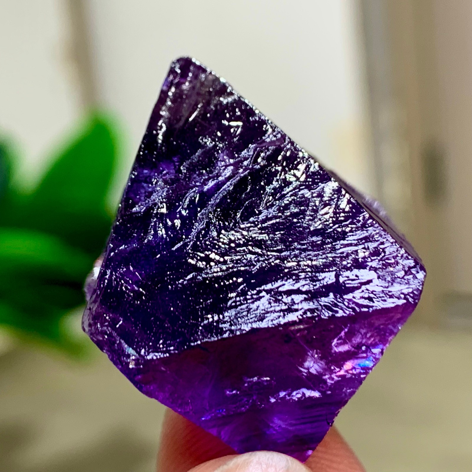 32G Natural purple fluorite octahedron quartz crystal healing