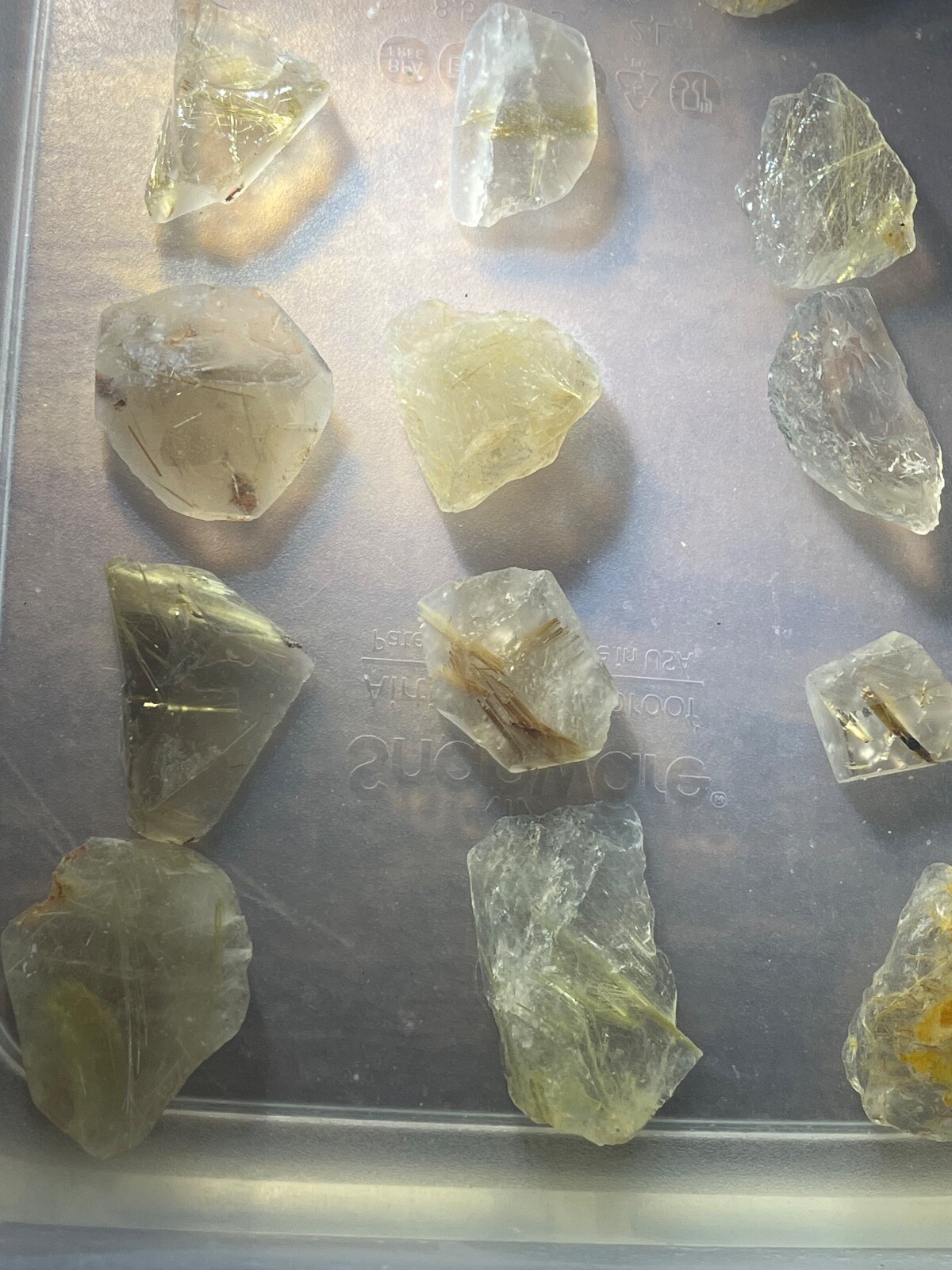 Golden Rutile Quartz 4-7 crystals 50 + grams cabbing ready rough parcel