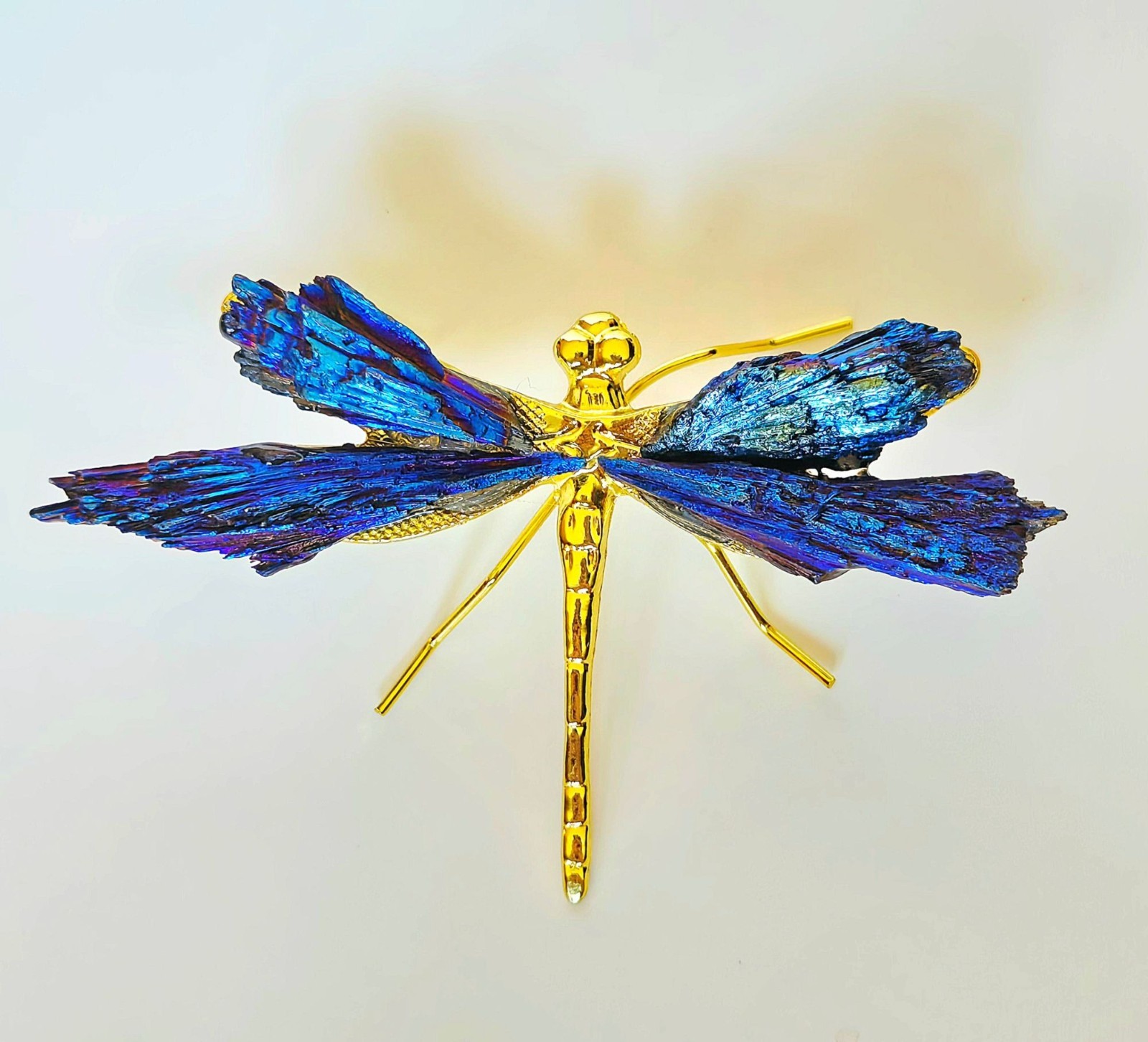 Titanium Kyanite Mineral Dragonfly. Iridescent Blue, Purple Metal and Stone.