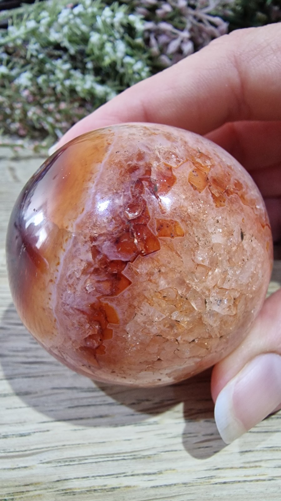 Carnelian Agate Crystal Sphere 51mm 190g Free Stand