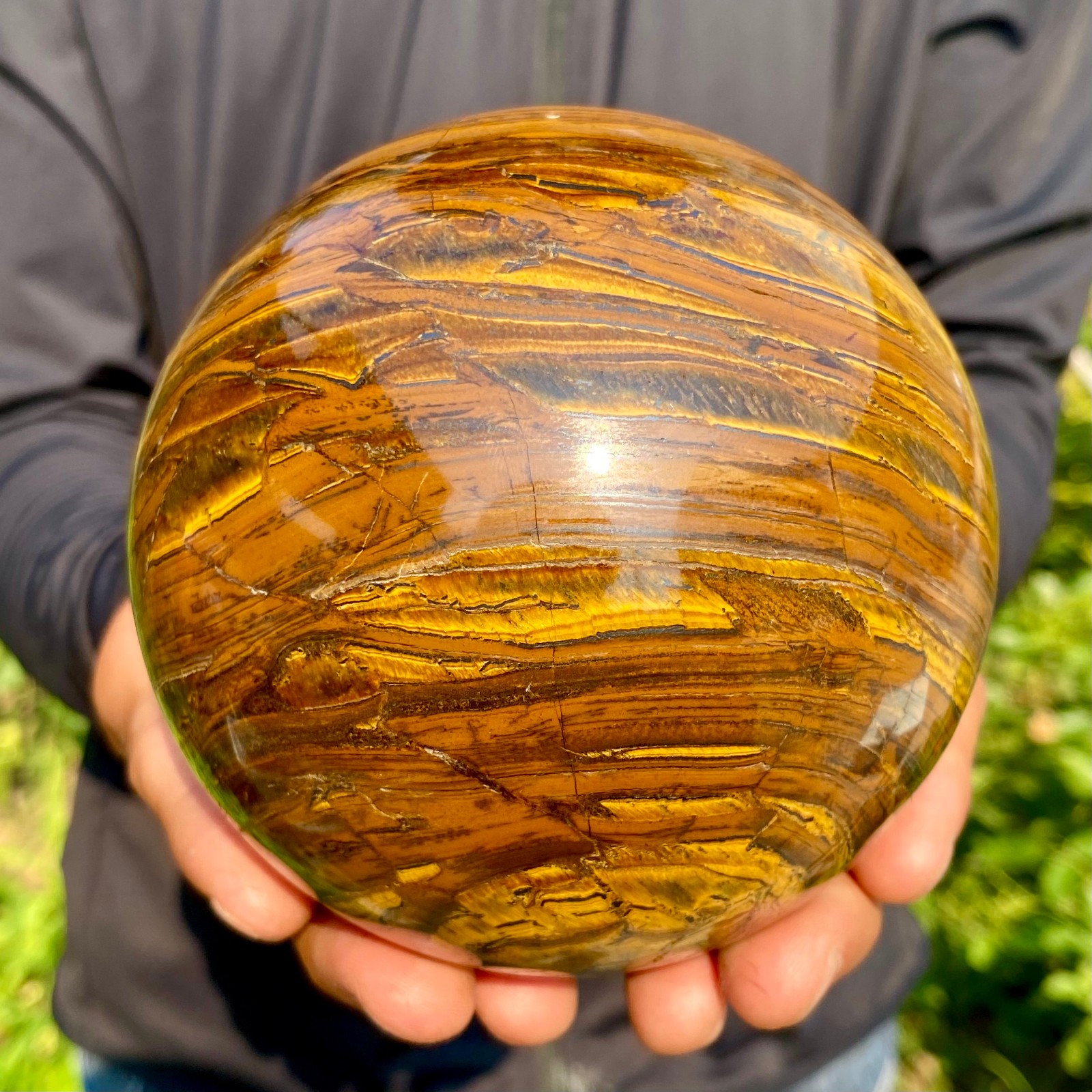 4.47LB Large Natural Tiger’s Eye Ball Quartz Crystal Sphere Gem Healing Décor