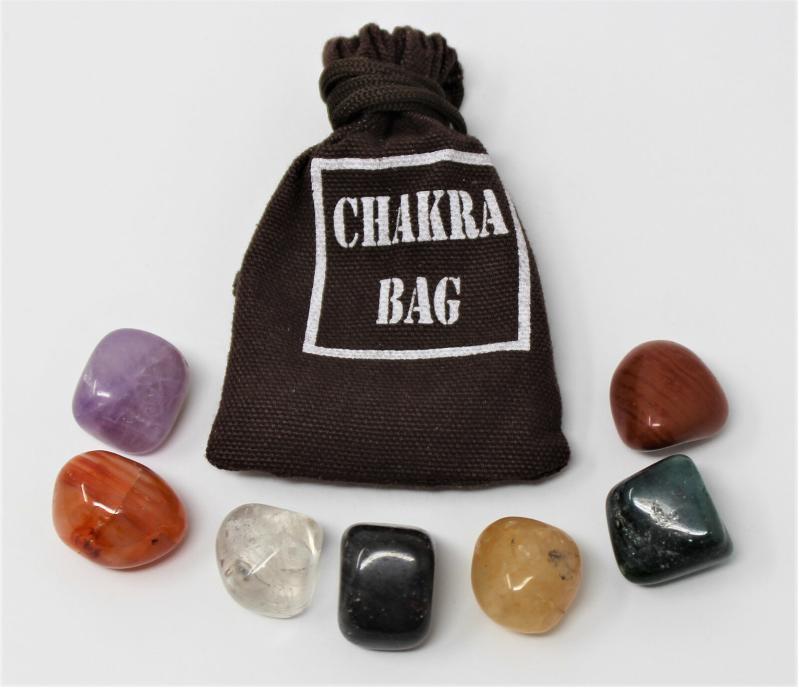 CHAKRA KIT: 7 Tumbled Stones Set & Instructions & Pouch & Chakra Chip Bracelet