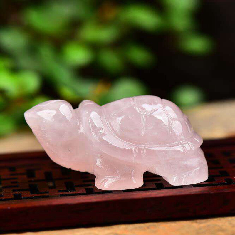 Natural Quartz Crystal Carved Longevity Healing Stone Turtle Animal Statue Decor