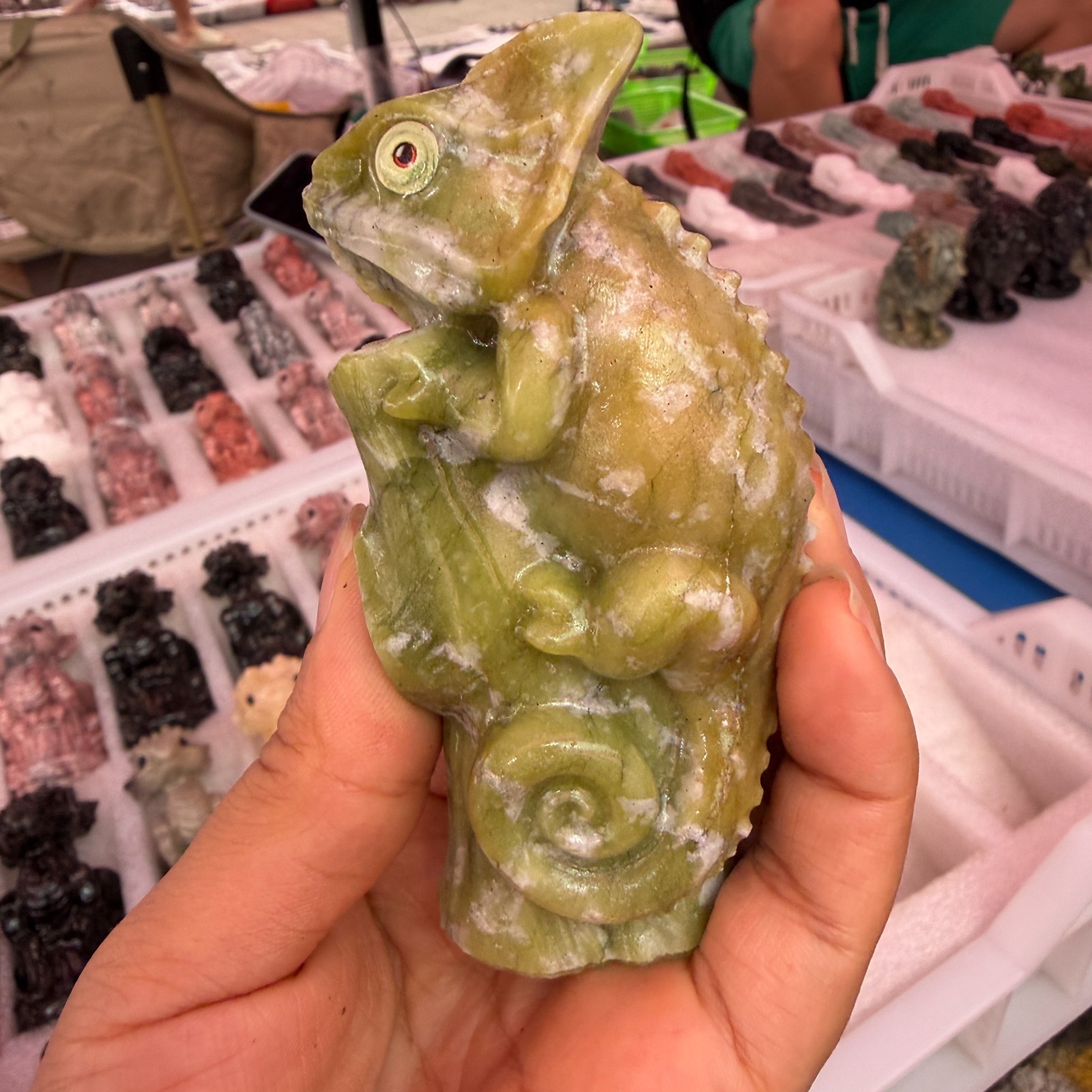 1pc Natural Cauliflower Jade Quartz Carved lizard skull Crystal Reiki energy Dec