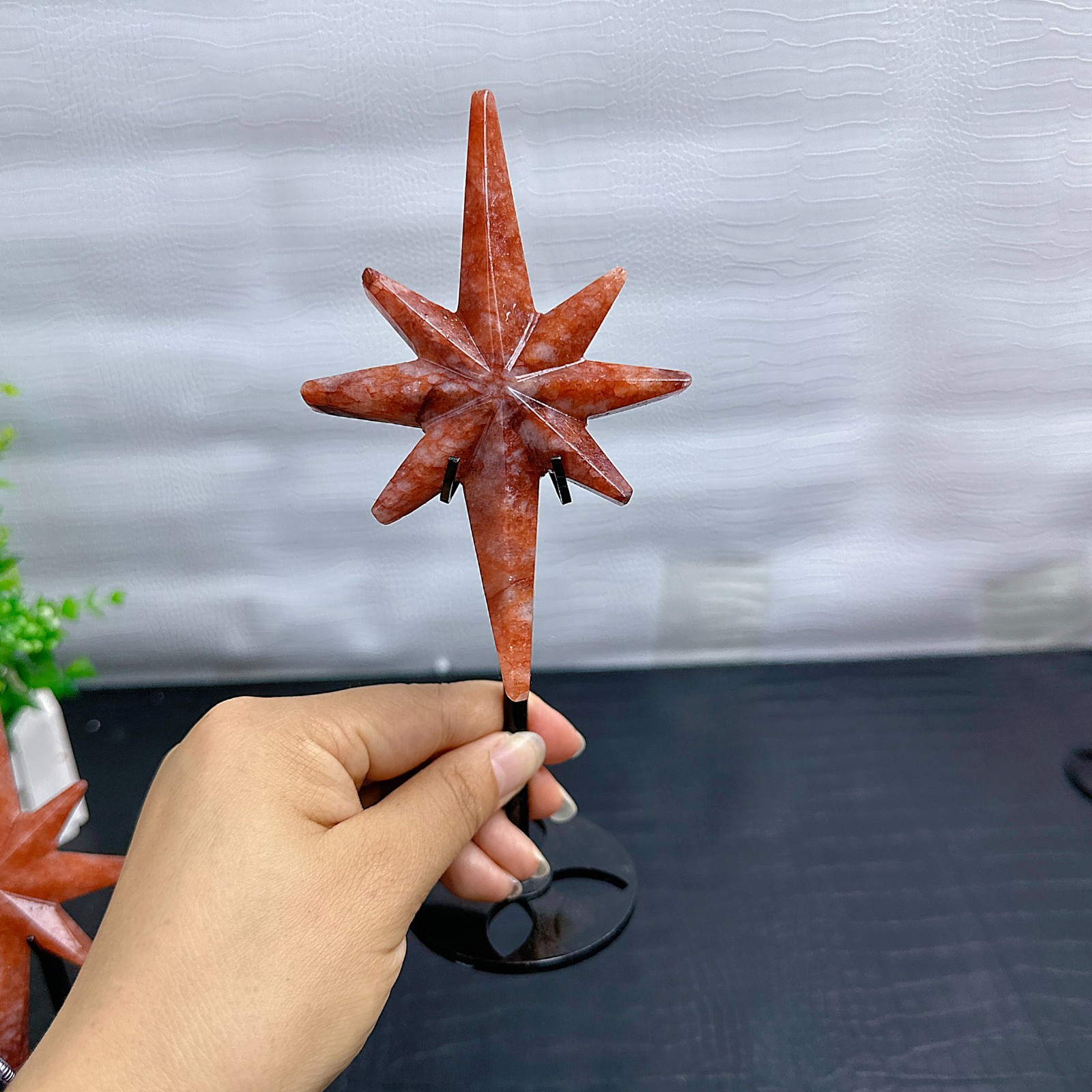 7.4 ” Fire Quartz Star crystal carved North Star sculpture on stand 1pcs