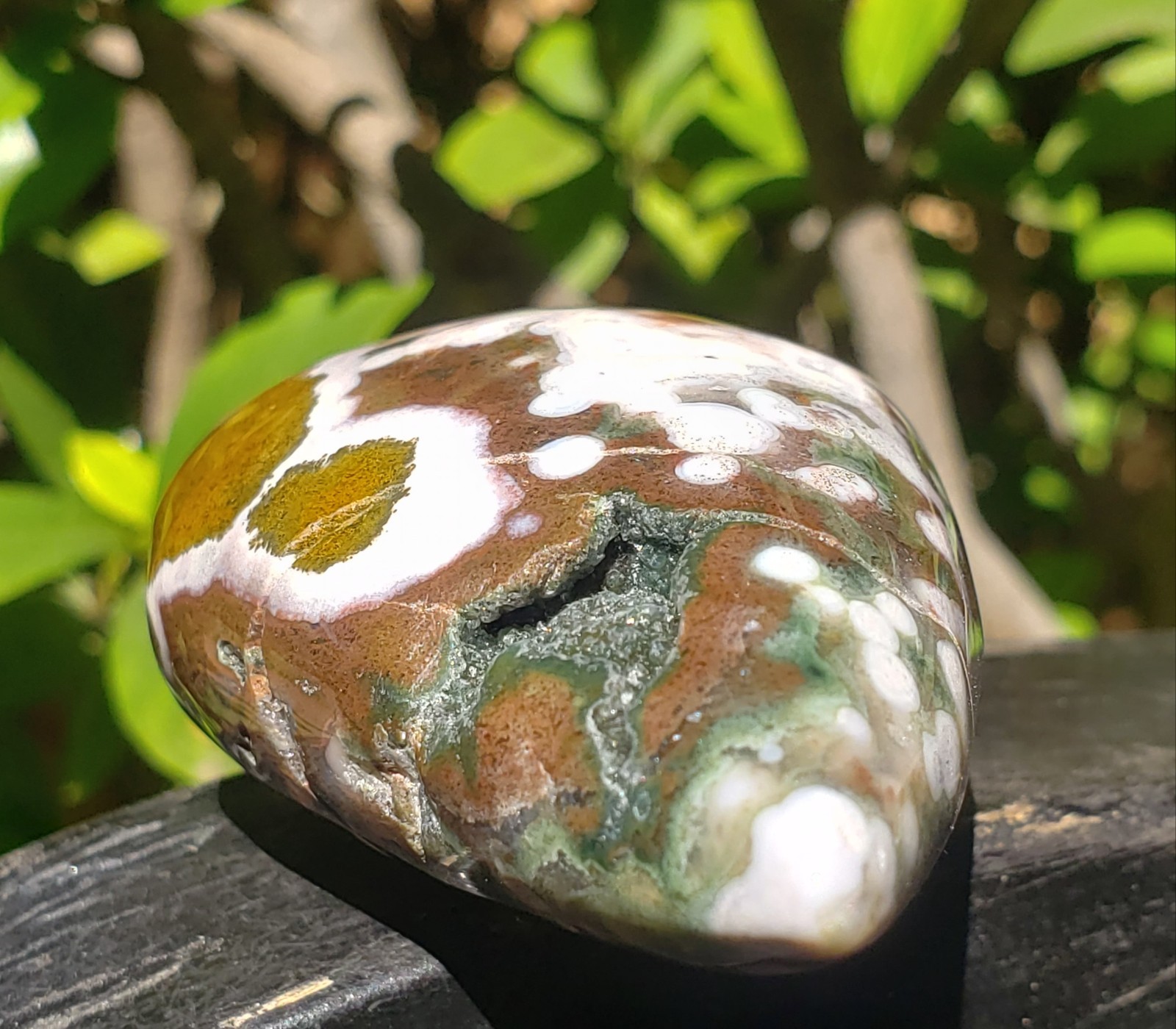 3″ Natural 8th Vein Orbicular Ocean Jasper Crystal Quartz UV Tear Free Form