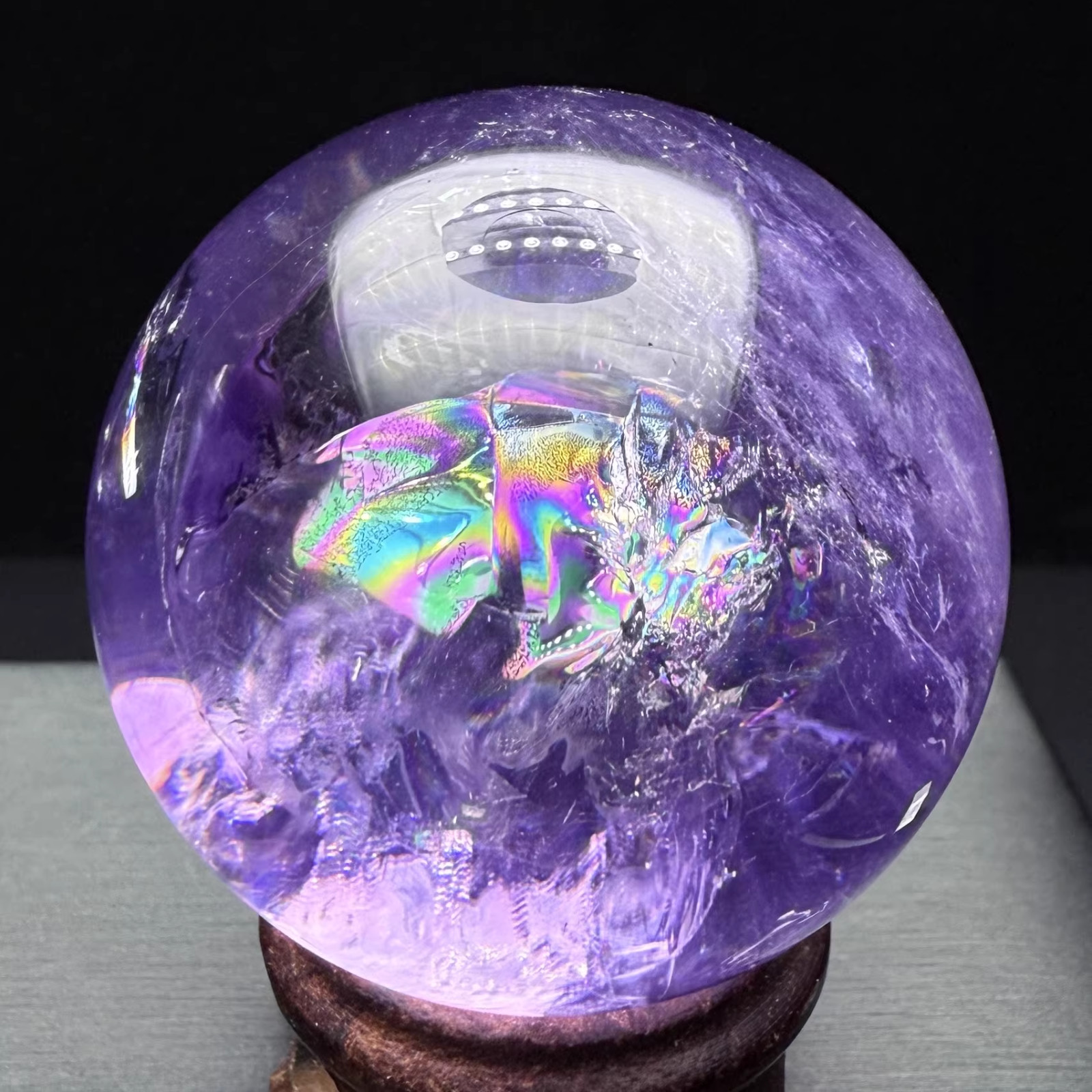 41mm Natural Rainbow Amethyst Quartz Sphere Energy Crystal Ball Reiki Decor