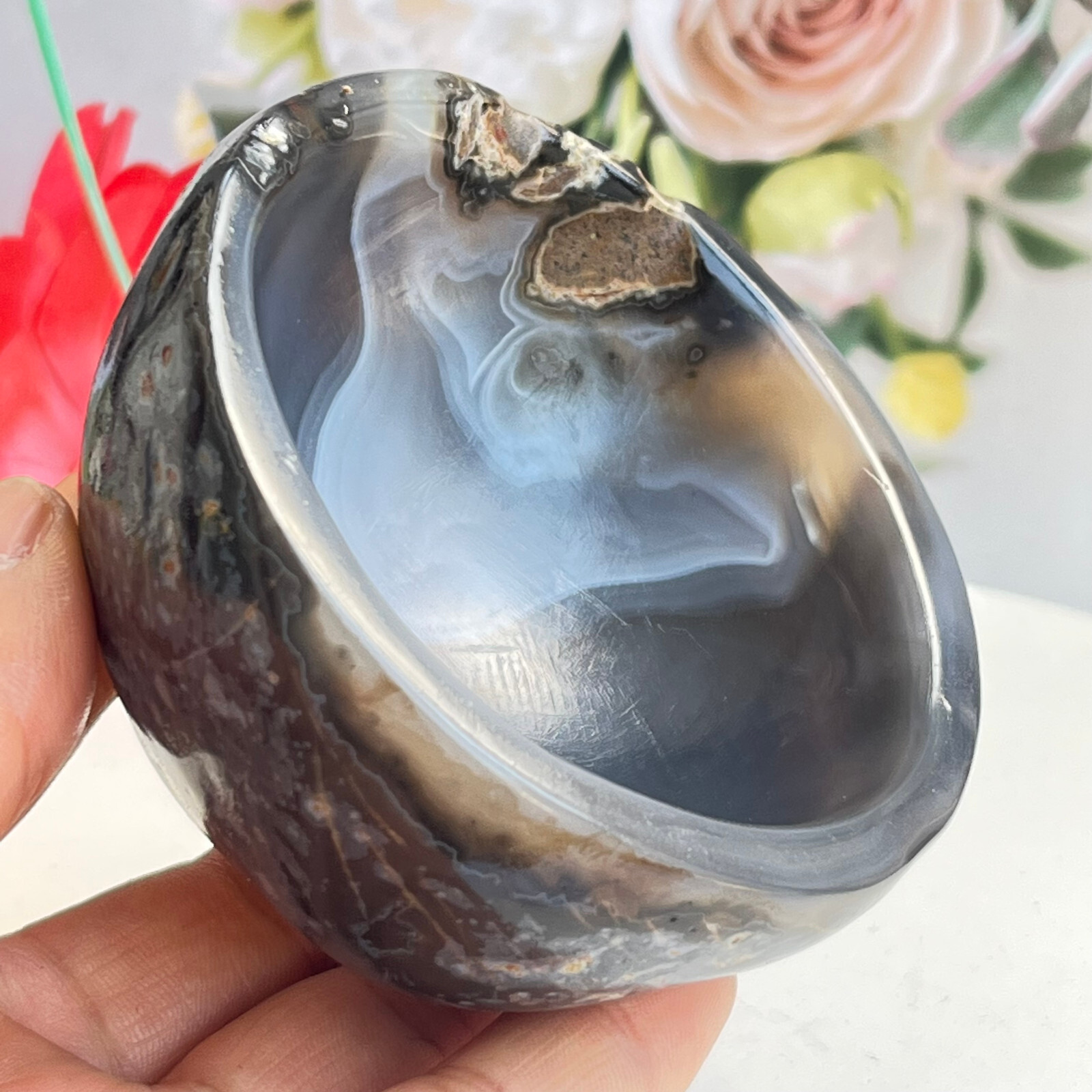 253 TOP Rare Natural Agate ashtray Polished Coin Dish Madagascar MD56