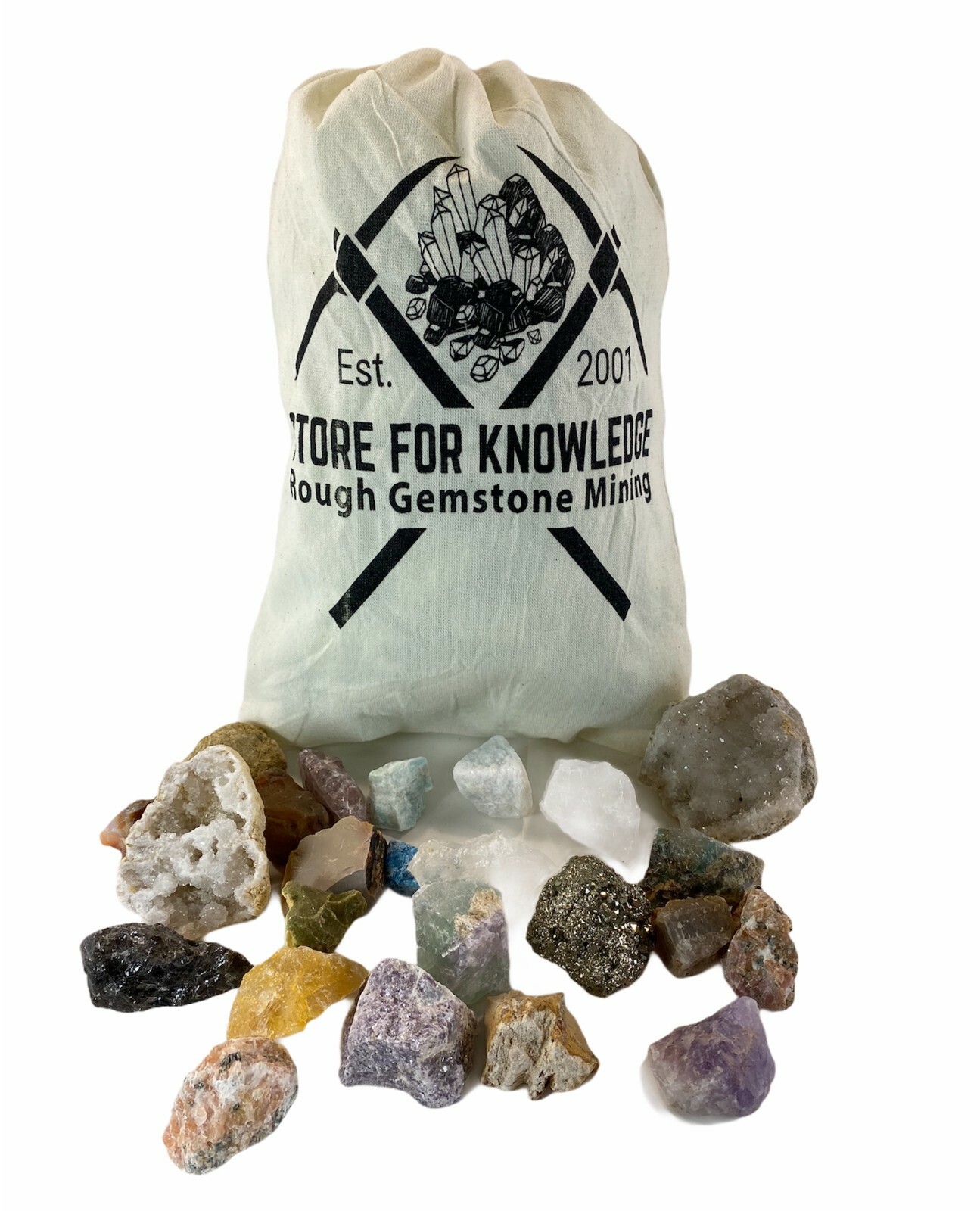 Large Natural Rough Gemstone Mining Bag – 24 Specimens | Rocks and Minerals