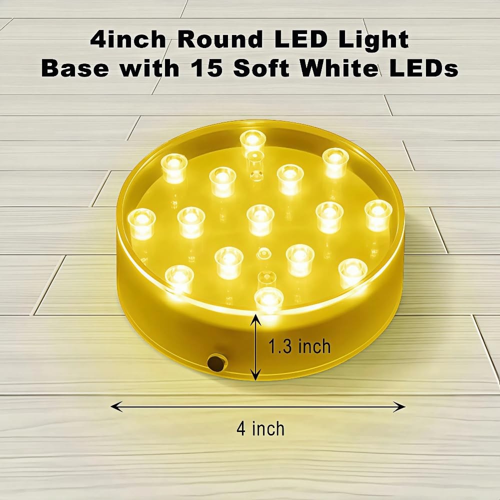 4Inch Round LED Light Base for Glass Art, Vases, and Centerpieces
