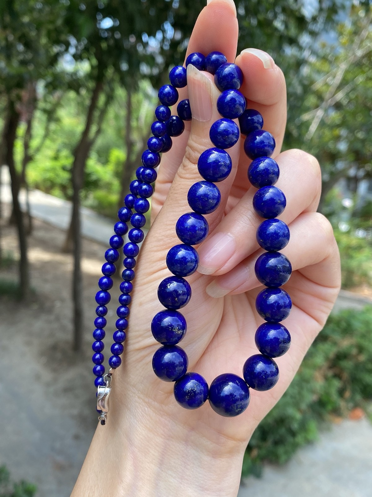 Handmade AAA Old Mine Graduated Strand S925 Silver Ethnic Chakra Ladies Ornament