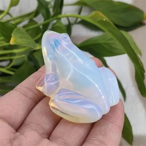 Natural Opal Quartz Crystal Lucky Frog Carved Gemstone Statue Energy Decor US