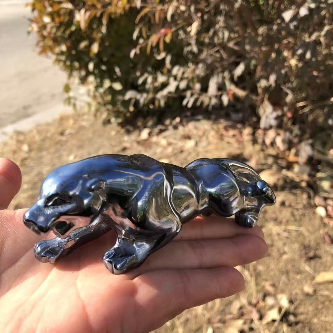 1pc Natural hematite Quartz Leopard Skull Carved Crystal Skull Healing decor