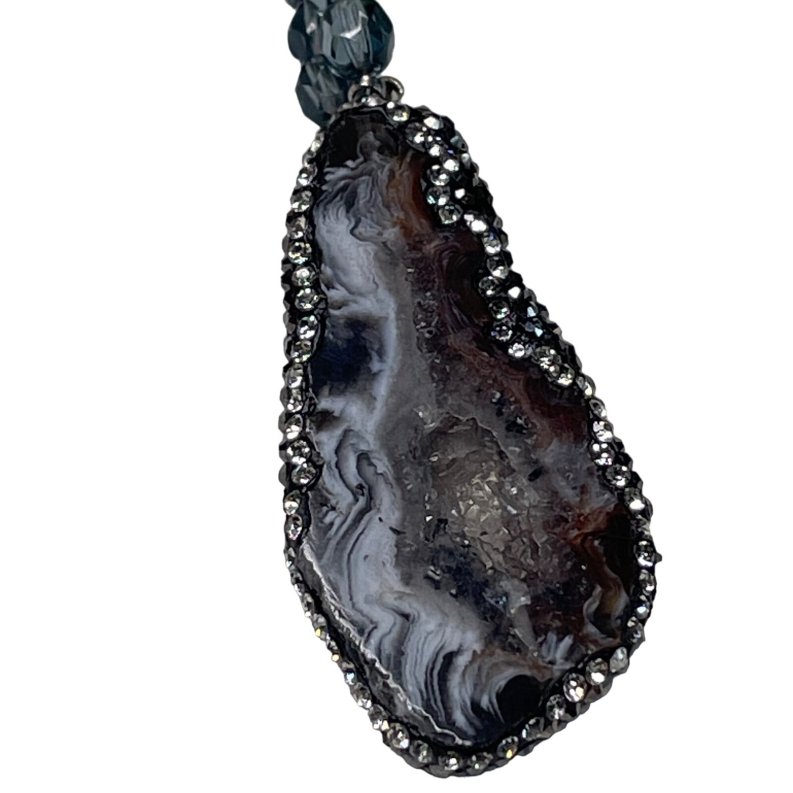 Sliced Geode Pendant Necklace Gem Stone Agate Glass Bead Chain Jewelry u