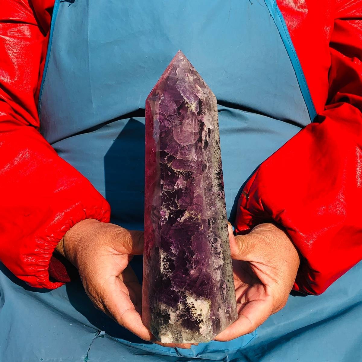 3.96LB Natural Colourful Fluorite Obelisk Quartz Crystal Tower Healing