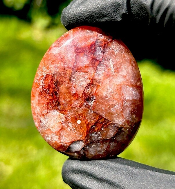 Hand Polished Sparkly RED FIRE QUARTZ Hematoid Crystal Palm Stone MADAGASCAR