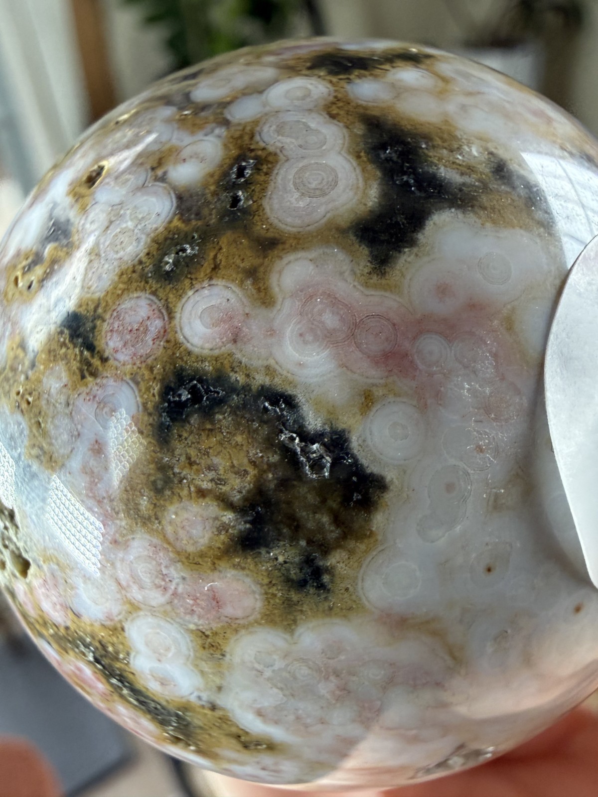 8th Vein Ocean Jasper Sphere – Pink, Green & White Orbs – 7.09 oz