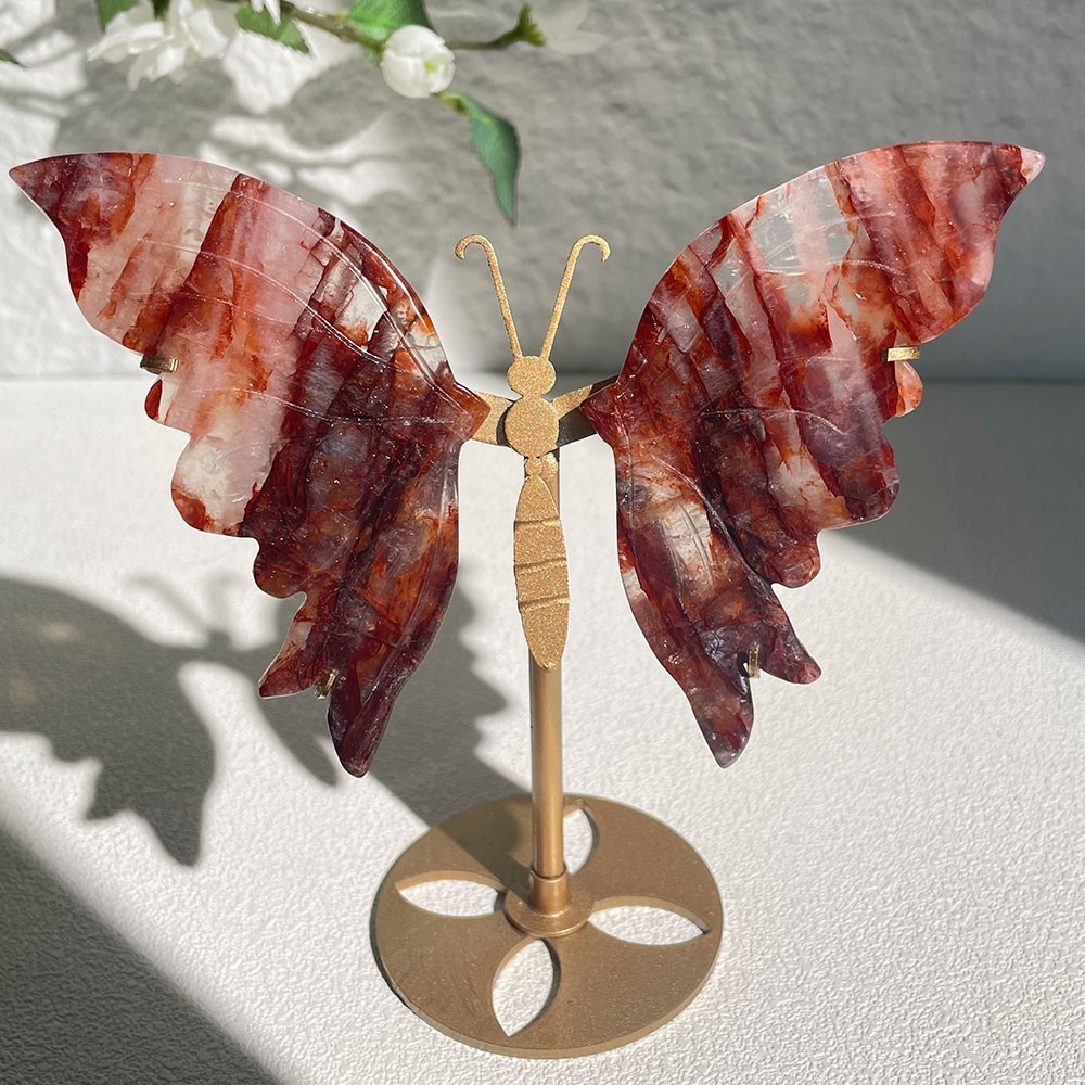Carved Crystal Butterfly on Stand Natural Healing Stone Figurine Home Decor Gift