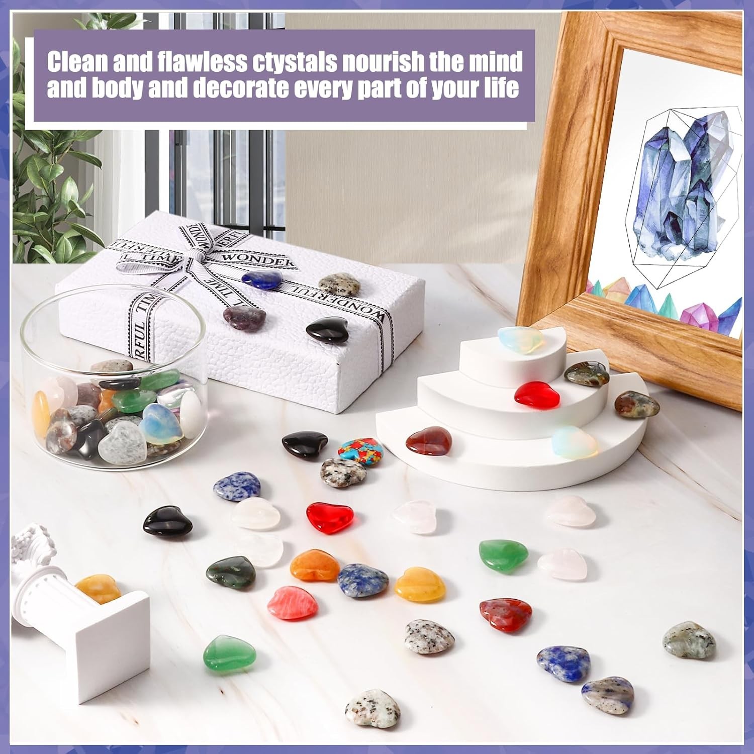 100PCS Worry Stones Heart Shape Healing Crystals, Anxiety Crystal Bulk 0.8 In…