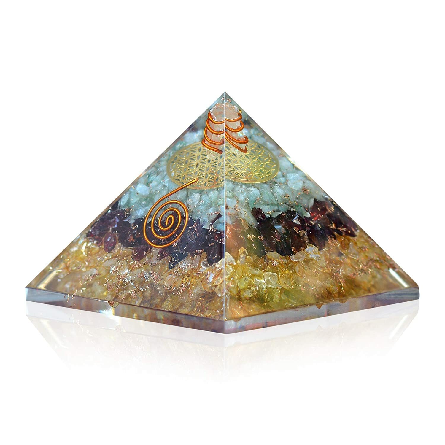 Triple Layered Healing Crystal Orgone Pyramid For Wealth, Good Luck & Prosperity