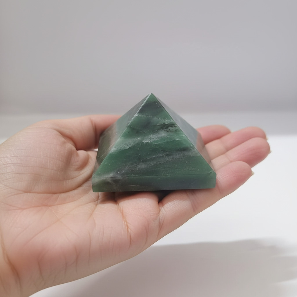 Elegant Green Jade Pyramid | Certified Natural Crystal for Heart Chakra