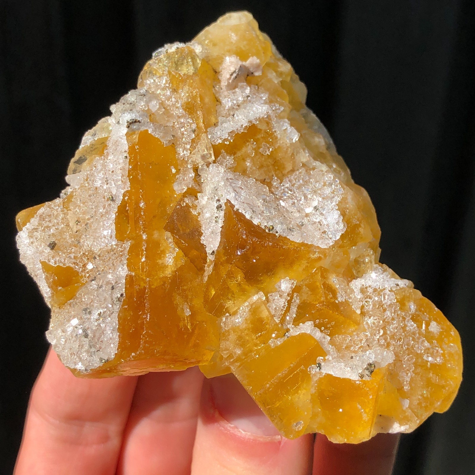 7.3cm Yellow Fluorite Crystals w Druzy Quartz from Four de Cluzel Mine, France