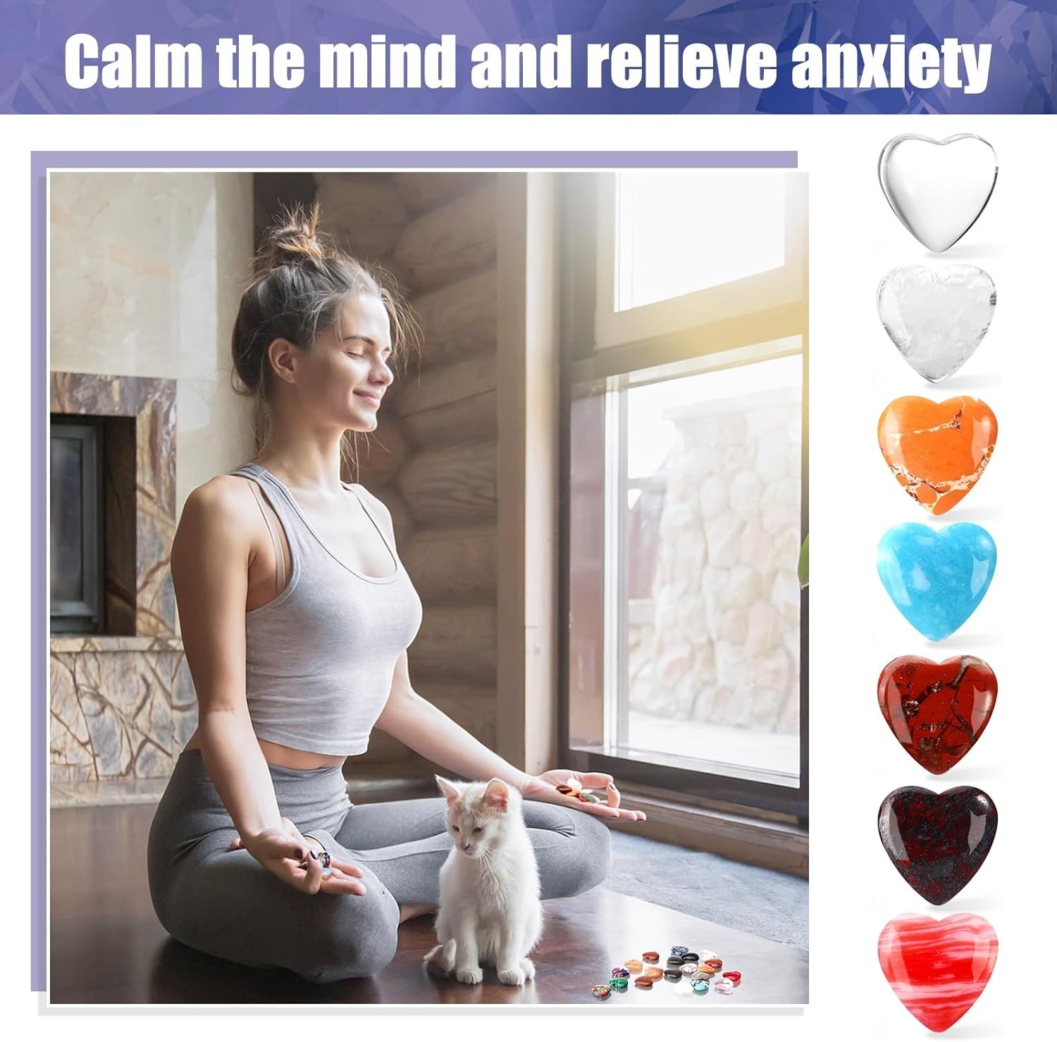 100PCS Worry Stones Heart Shape Healing Crystals, Anxiety Crystal Bulk 0.8 In…