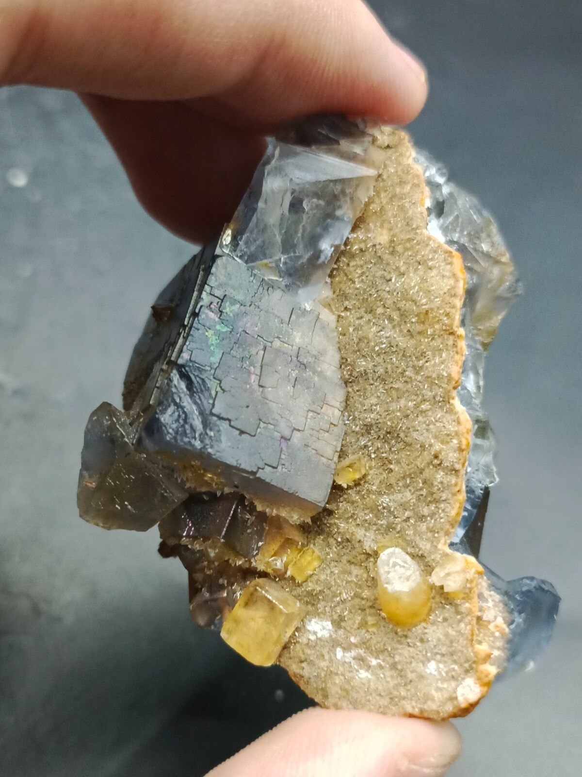 42g Natural Iridescent Cubic Fluorite Crystal Specimen With Blue Inclusions