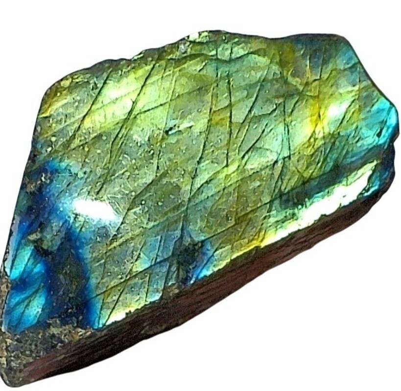 Natural Labradorite Crystal Specimen Polished Flash Iridescent Blue Green Rough
