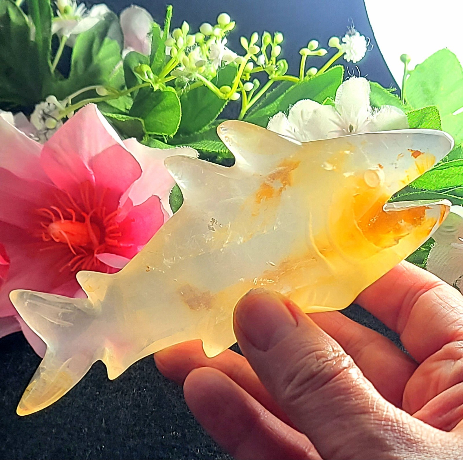 X Large 5.6″ Unique 252g Golden Healer Quartz Shark Sea Crystal Carving