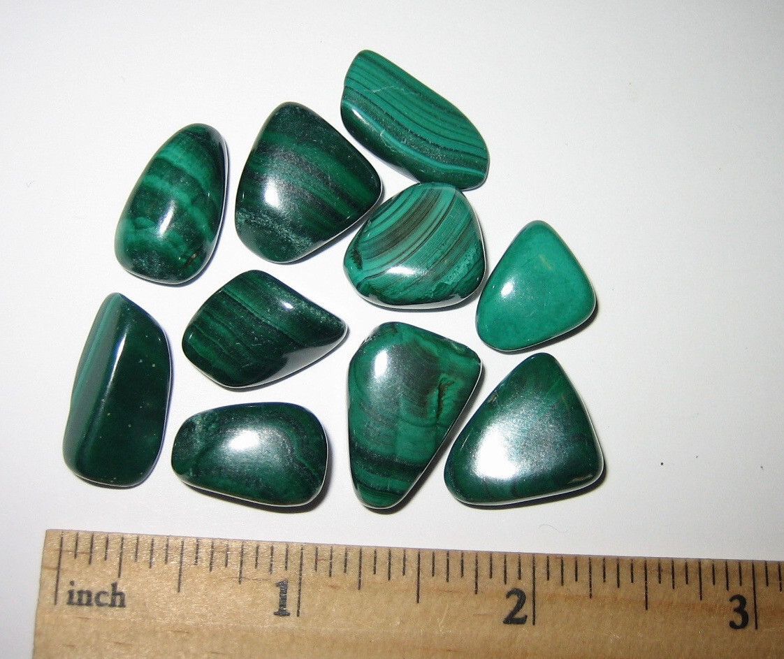 10 TUMBLED POLISHED NATURAL 0.55″- 0.7″ MALACHITE STONE MINERALS CONGO 38.3g *3