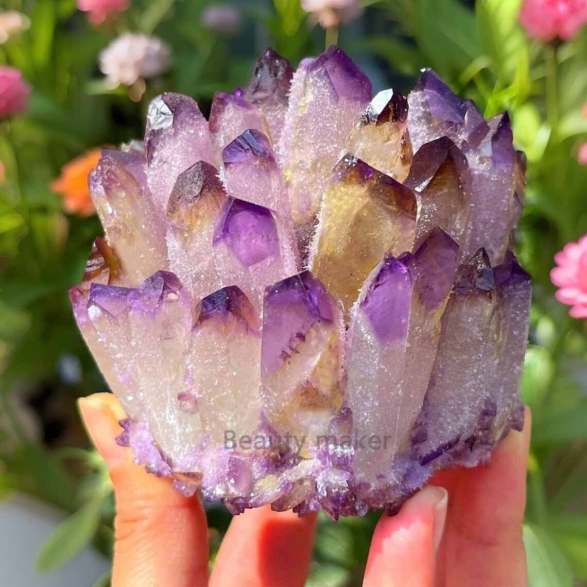300gLarge Natural Light Purple Amethyst Phantom Quartz Cluster Crystal HomeDecor