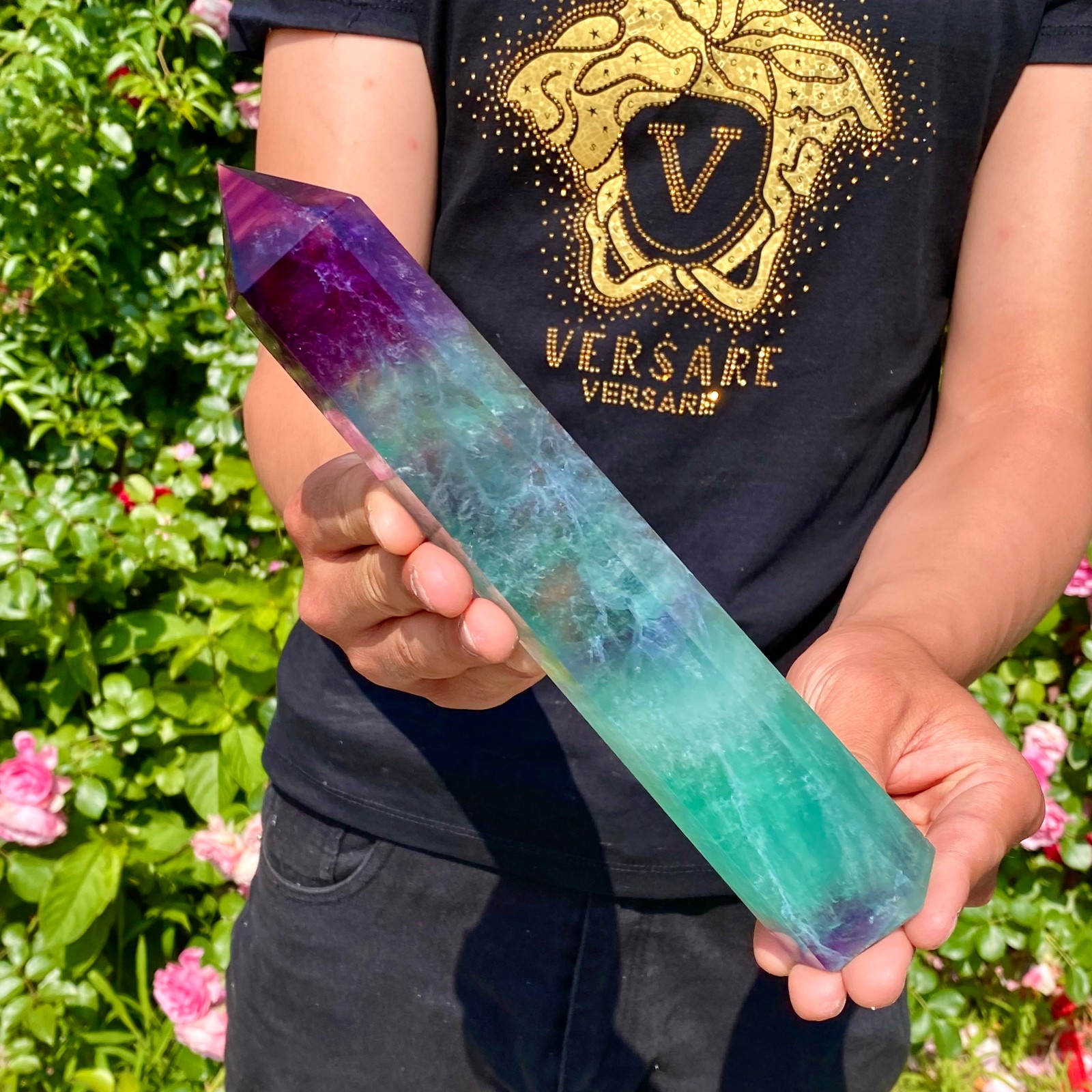 1.8LB Natural unique colored fluorite pillar quartz crystal sample