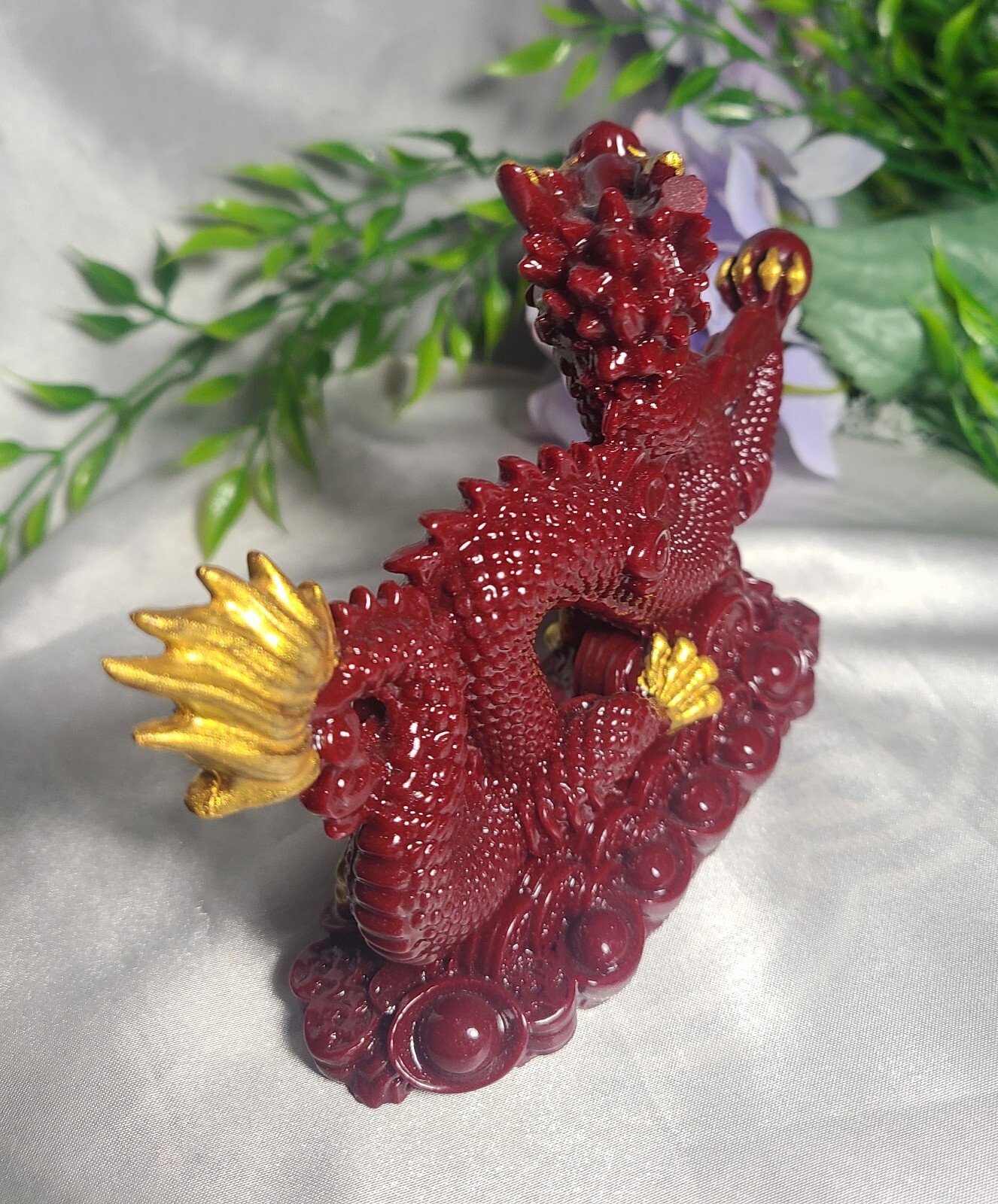 5.7″ Full Body Cinnabar Chinese Dragon w/ Sphere Crystal Stone Carving Statue