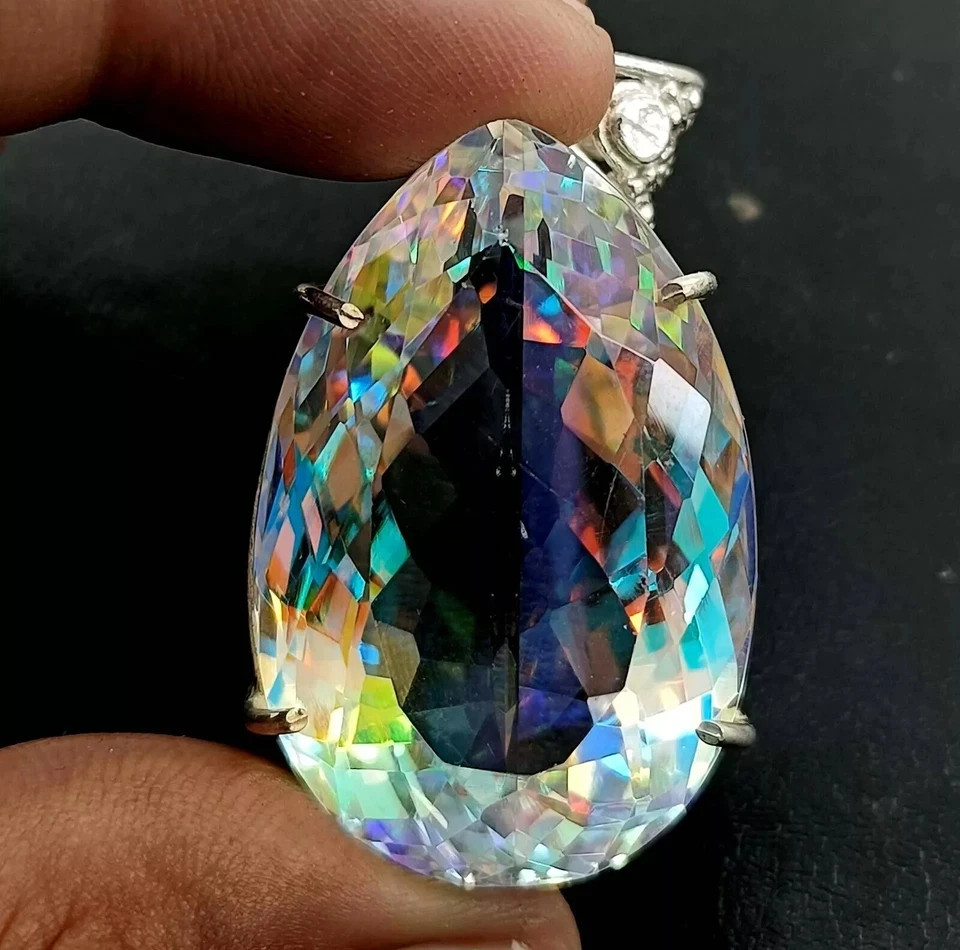 Mystic Topaz Pear Cut 100 Ct 925 Solid Silver Natural Rainbow Pendant Gemstone