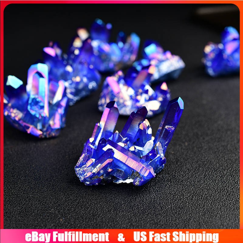 50g Natural Aura Blue Titanium Quartz Crystal Cluster Energy Stone Geode Healing
