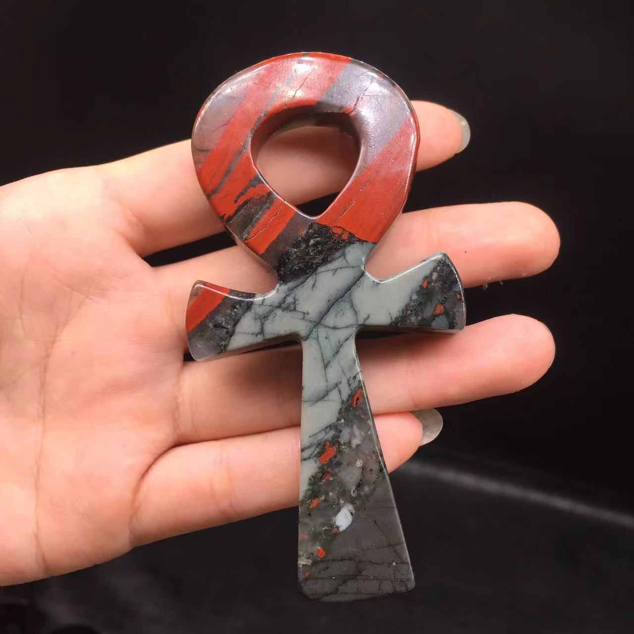 Natural African Blood Stone Ankh Quartz Carved Cross Pray Healing Decoration 1Pc